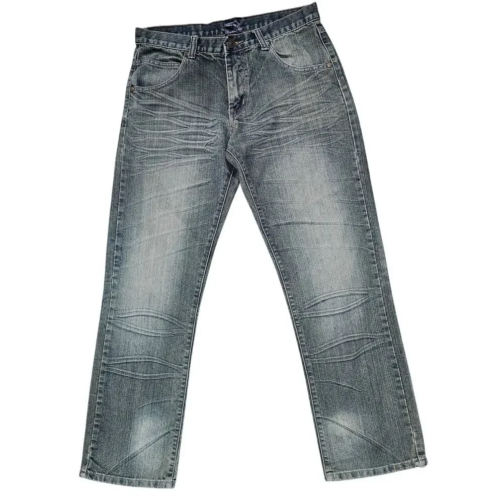 Raw Blue Jeans, Rare, Vintage, Y2K, Embroidered, Streetwear, Mens Size 32/32